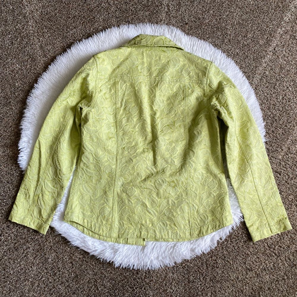 Additions by Chico’s Jacket Embroidered Button Front Lime Green Womens Medium - Picture 2 of 8